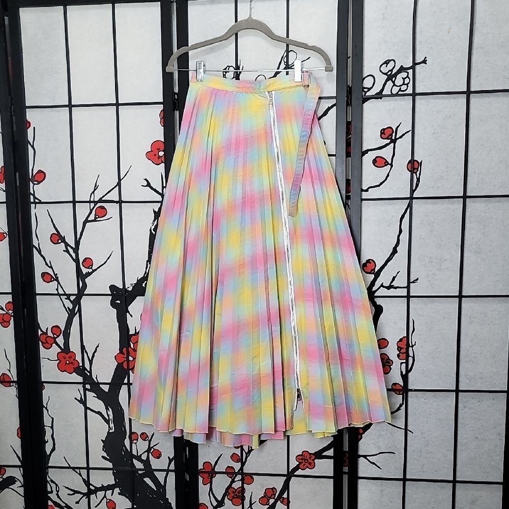 Beatrice B Pleated Plaid Printed Midi Skirt Size 0